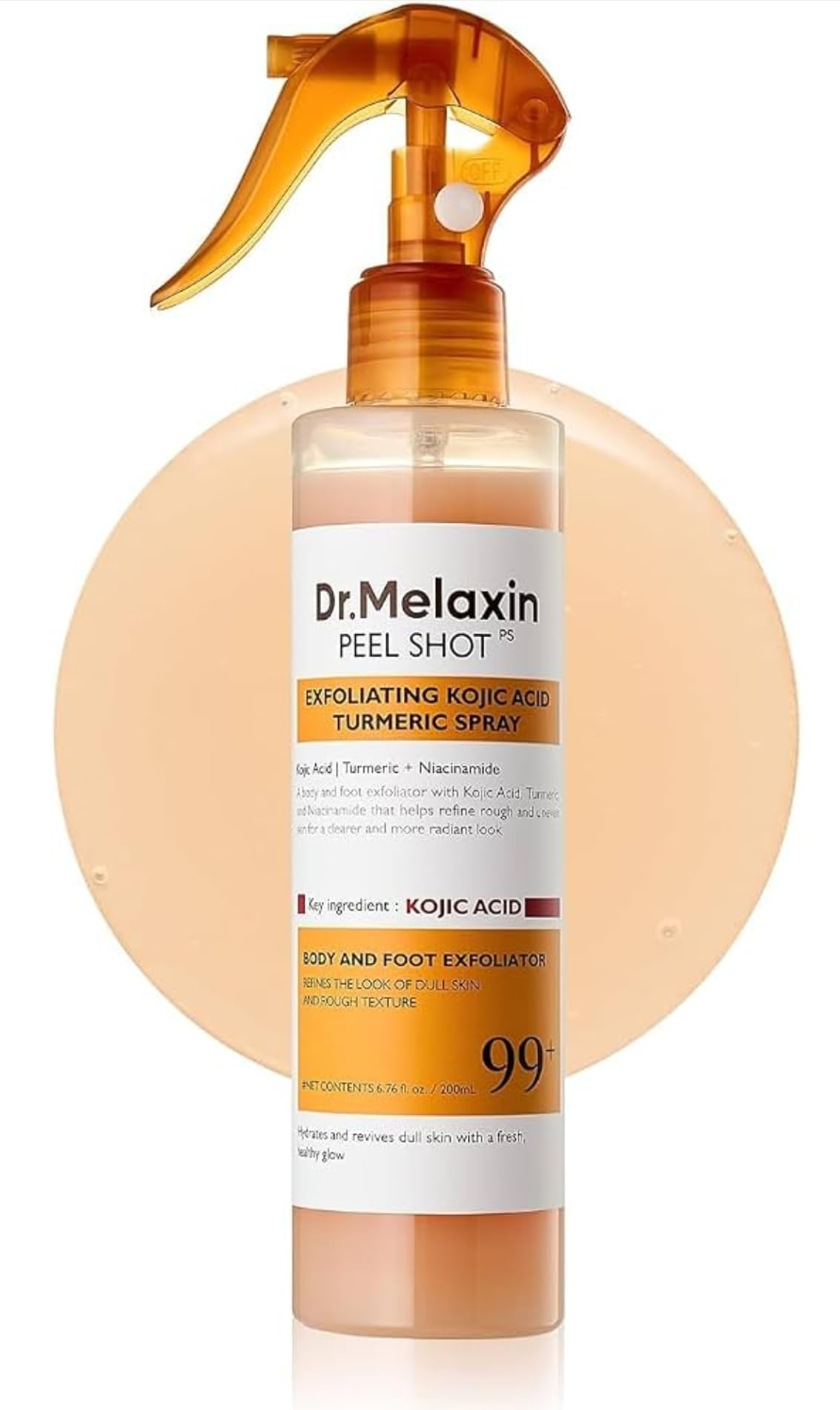 Peel shot exfoliating kojic acid turmeric spray for Smooth & Glowing Skin | Dead Skin Removal & Skin Brightening Body Scrubs| Body & Foot Exfoliator for Back, Underarms, Elbows & Knees | Suitable for All Skin Types (200 ml)-image-10