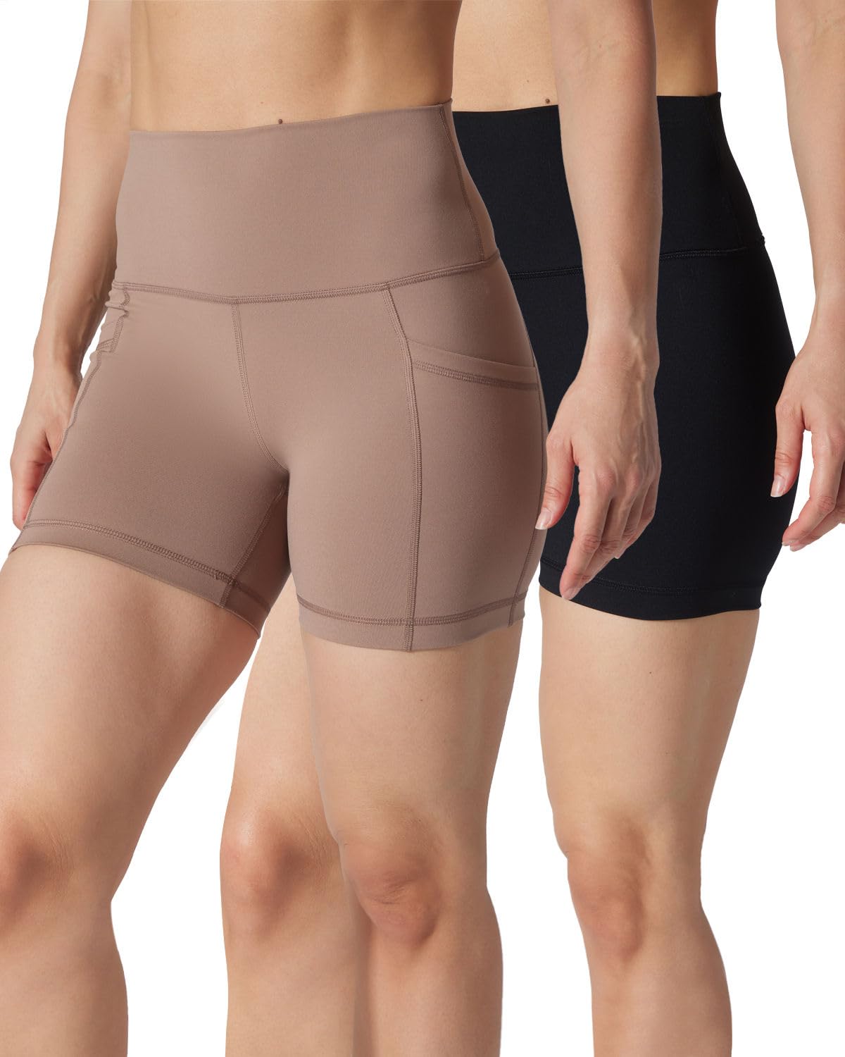 Yogalicious Women's Leafless Tree (W/ Pocket) / Black (No Pocket) 5" 5”, 7” High Waisted Biker Shorts Squat Proof Workout Yoga Short 2 Pack, S