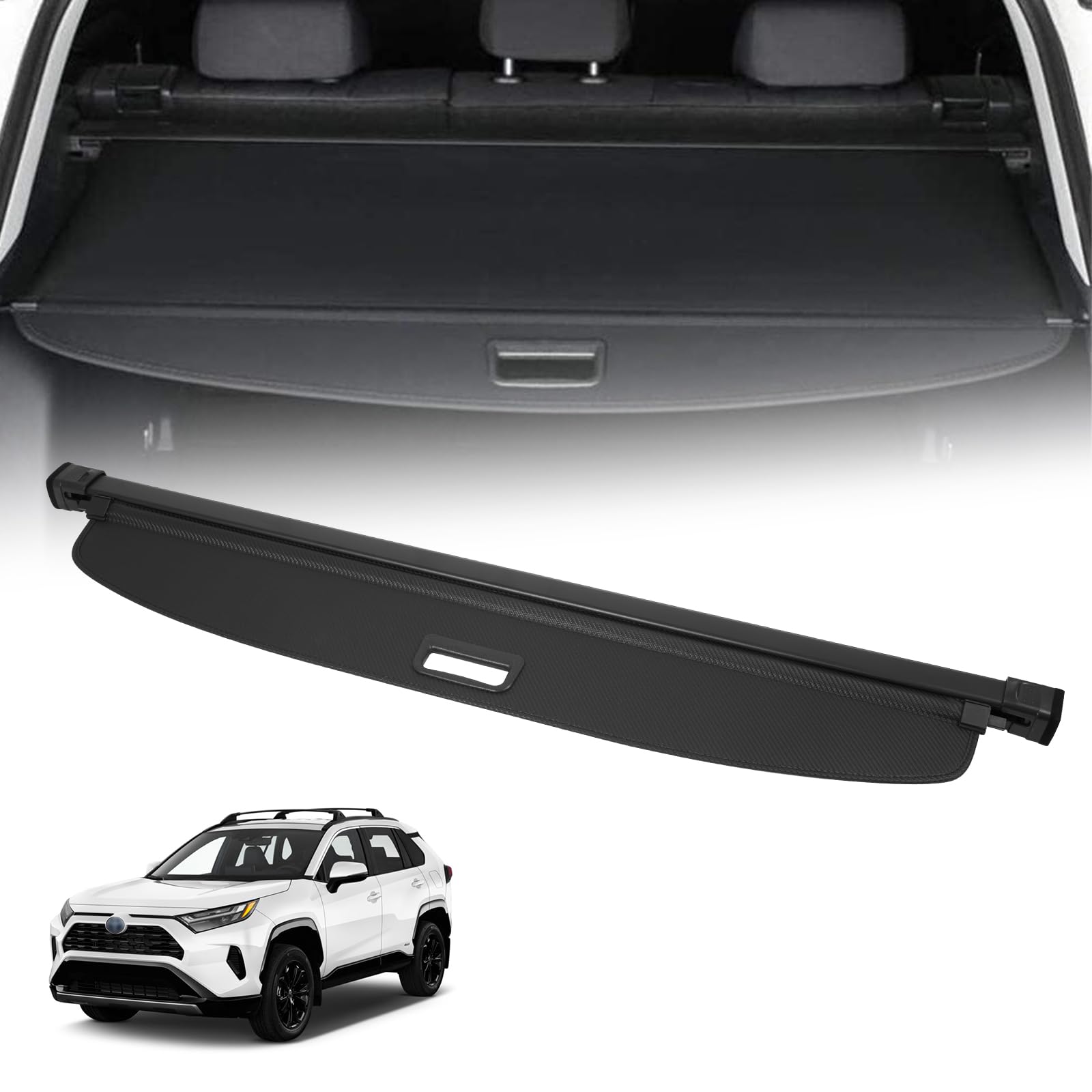 AUTOBABA Retractable Cargo Cover Compatible with 2019-2024 Toyota RAV4 Shielding Shade Security Shade Tonneau Cover Luggage Privacy Protector Anti Theft Black