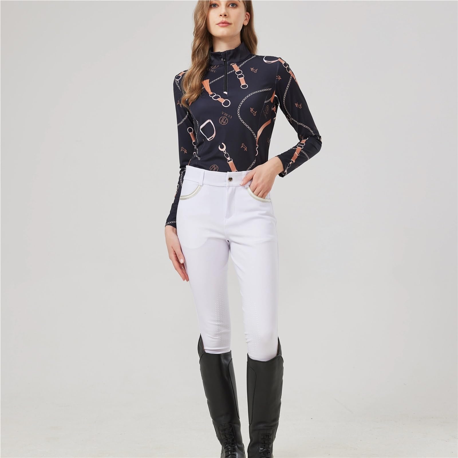 Reithose aus gewebtem Stoff, halbe Silikon-Reithose for Damen, weiße Silikonhose, gewebte elastische kleine Verschleißfestigkeit Für Reitsport