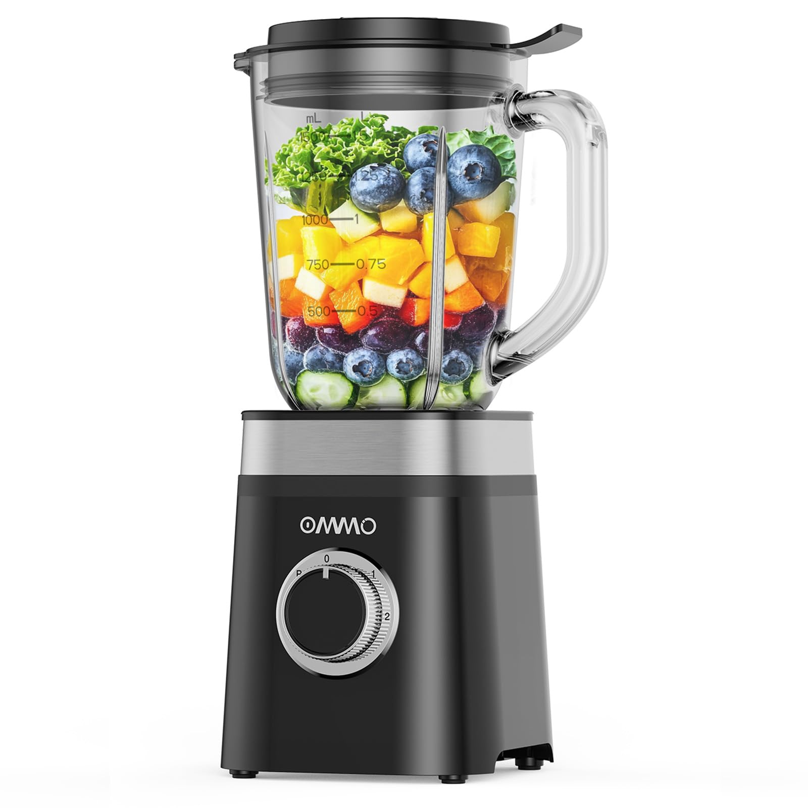 OMMO Blender, Professional Smoothie Blender with 4 Stainless Steel Blades, 50oz Glass Blenders for Kitchen with 2 Speed&amp;Pulse, Dishwasher Safe for Ice Crush, Smoothies, Nuts, Frozen Drinks and Fruits