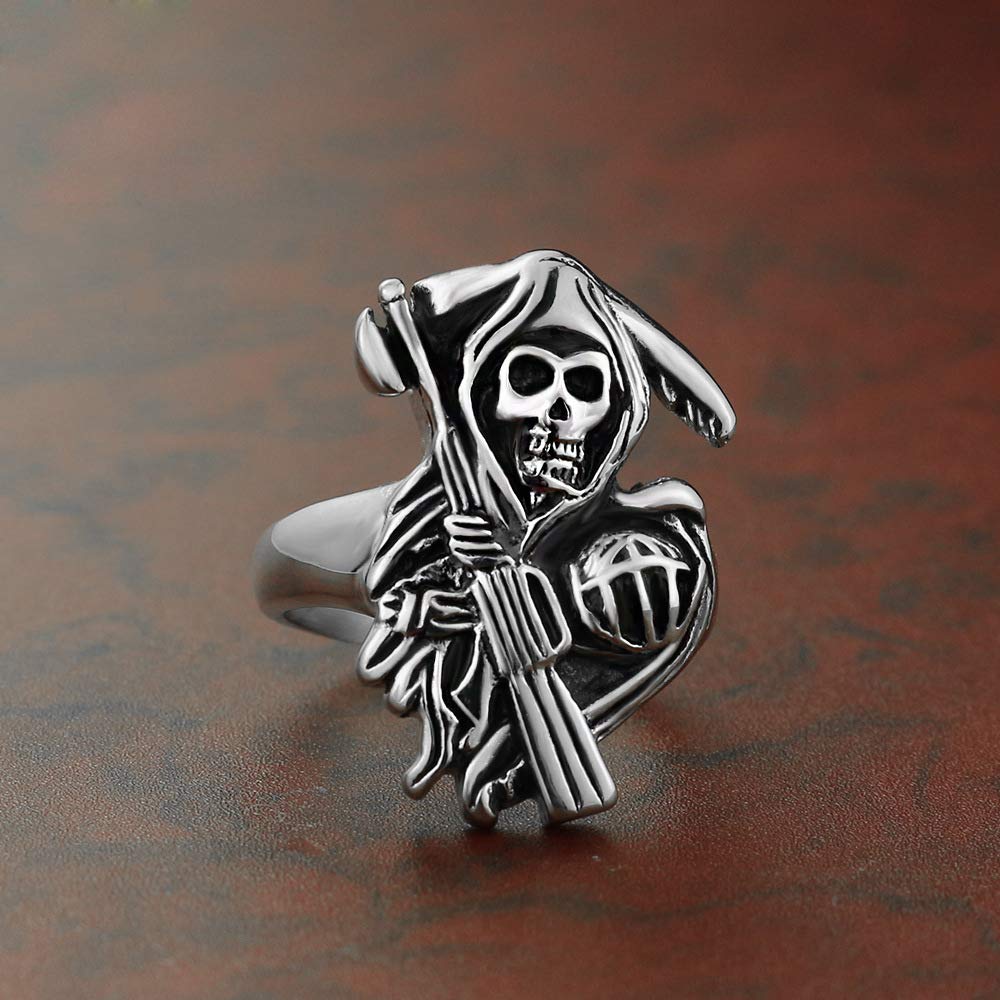 SOA Sons-Anarchy - Anello resistente in acciaio al titanio, motivo triste mietitore, ideale per club motociclistici