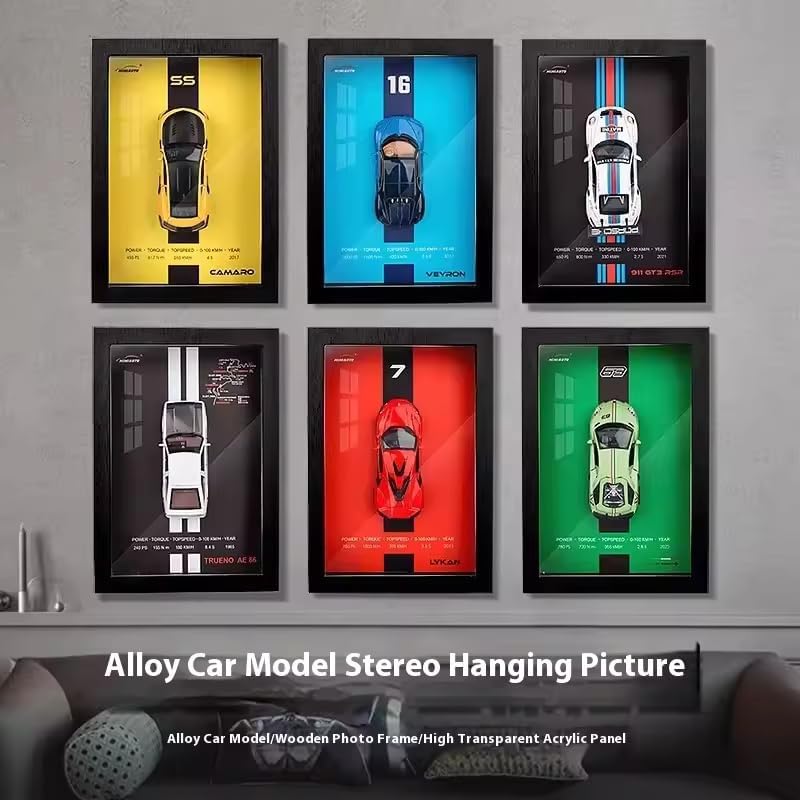 Image of WORSHIPER 3D Car Frame Wall Art Wooden Hanging Painting Frame with Removable Die-Cast Cars, Lights & Sounds Pull-Back Action & Opening Doors Collectible Display for Car Decoration (1:32 Camaro)