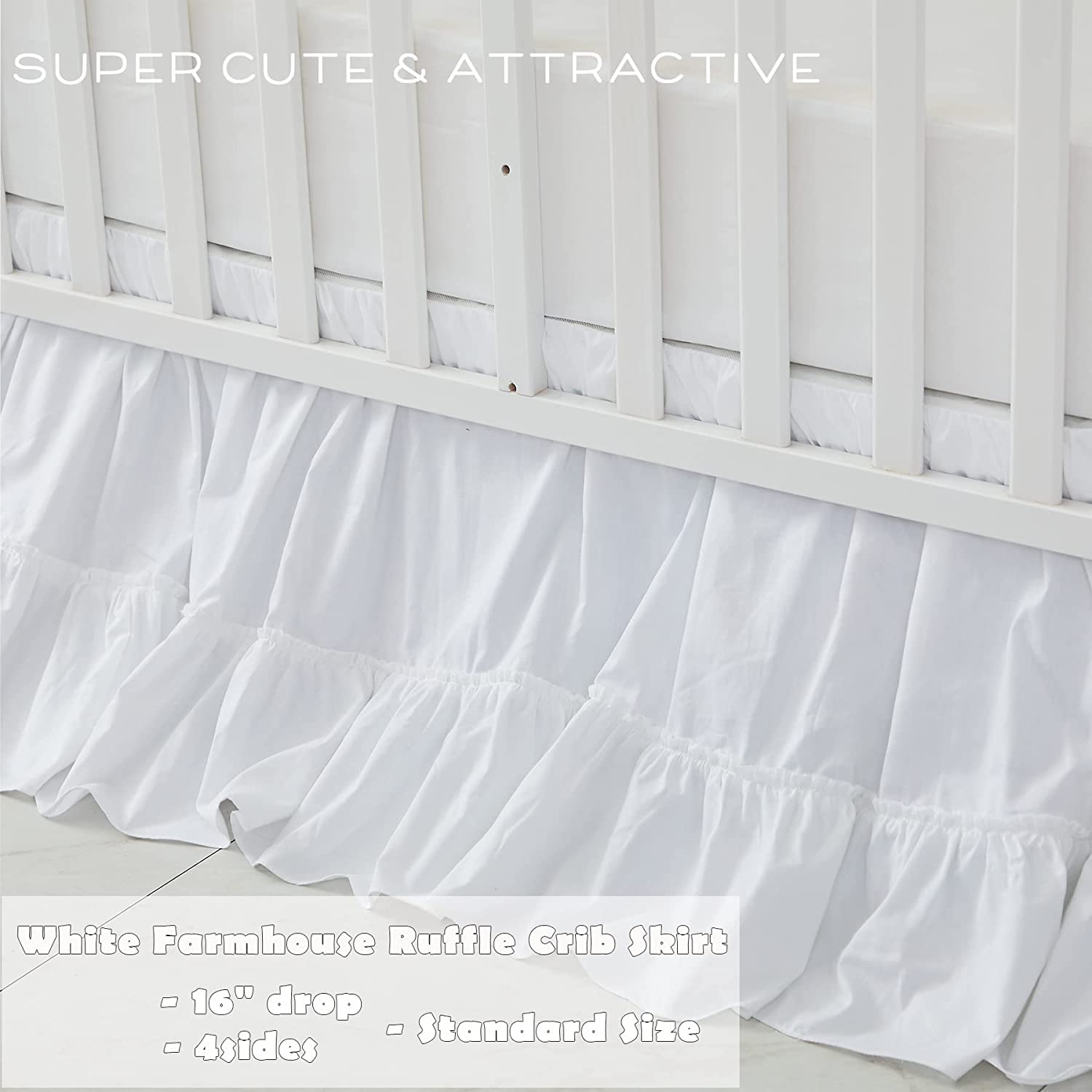 Brandream Set di biancheria da letto per culla, 3 pezzi, tinta unita, bianco, chic, unisex, con ricamo a farfalla