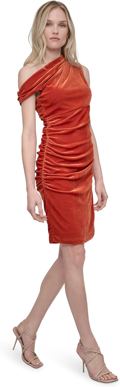 DKNY Women's One Side Off The Shoulder Asymmetric Neck Ruched Bodice Bodycon Mini Dress - Image 3