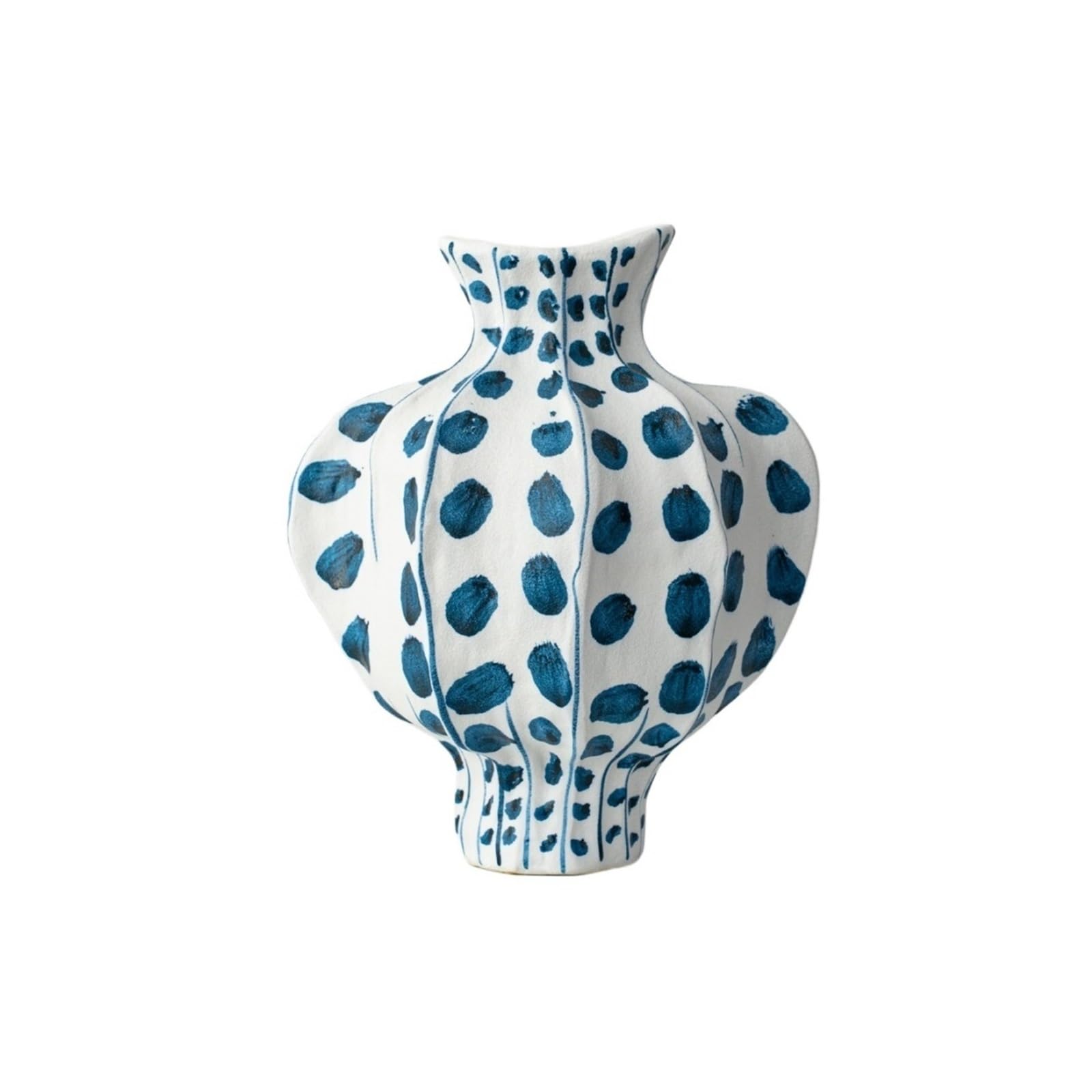 guiling-1986 Vases Decor Hand-Painted Blue and White Ceramic Vase Unique Faceted Vases for Flowers, Home & Office Decor Flower Vases(Small)