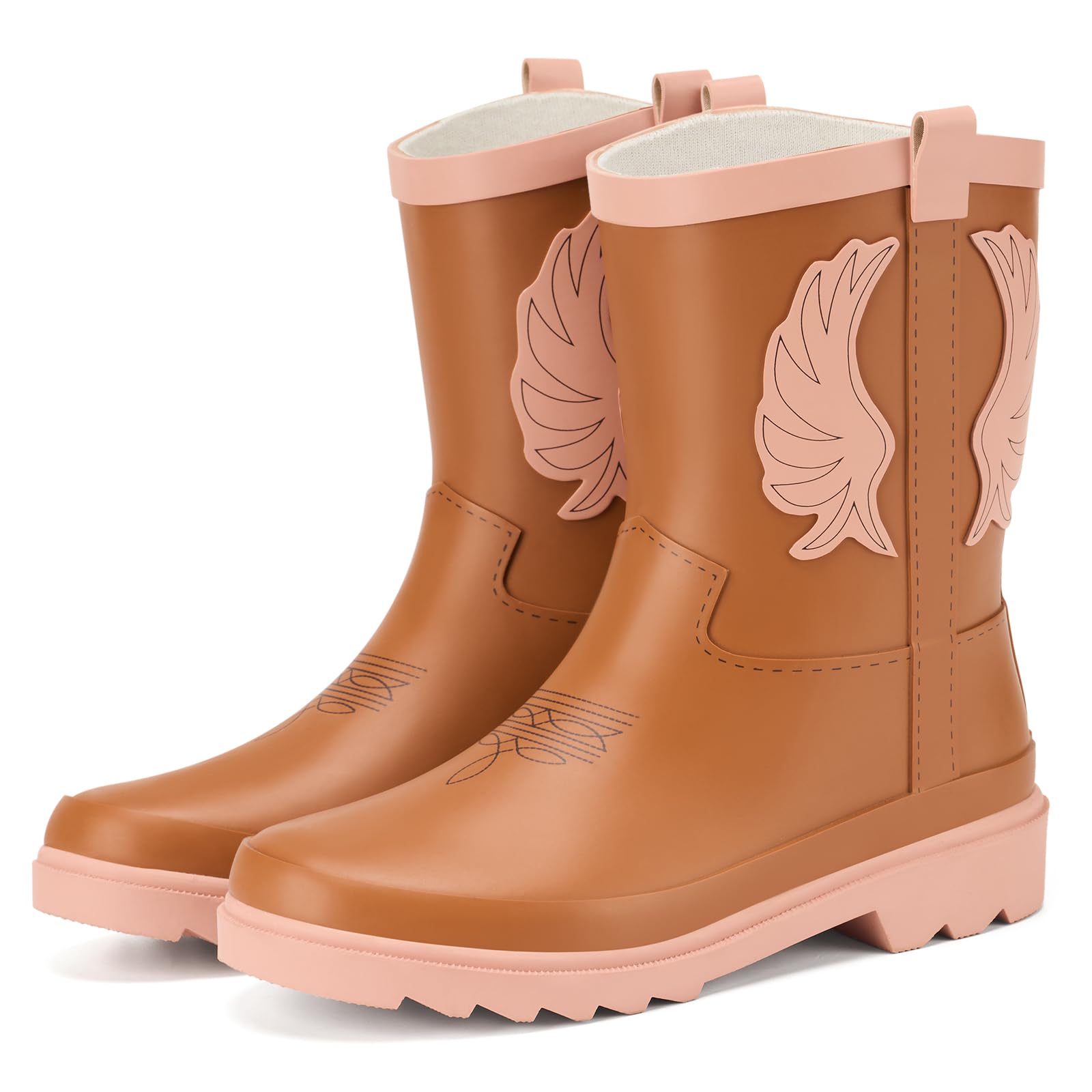 HISEA Western Cowboy Kids Rain Boots, Toddler Rubber Boots for Boys Girls