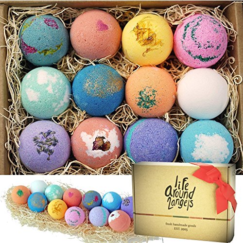 LifeAround2Angels Bath Bombs Gift Set 12 USA made Fizzies, Shea & Coco Butter Dry Skin Moisturize, Perfect for Bubble Spa Bath....