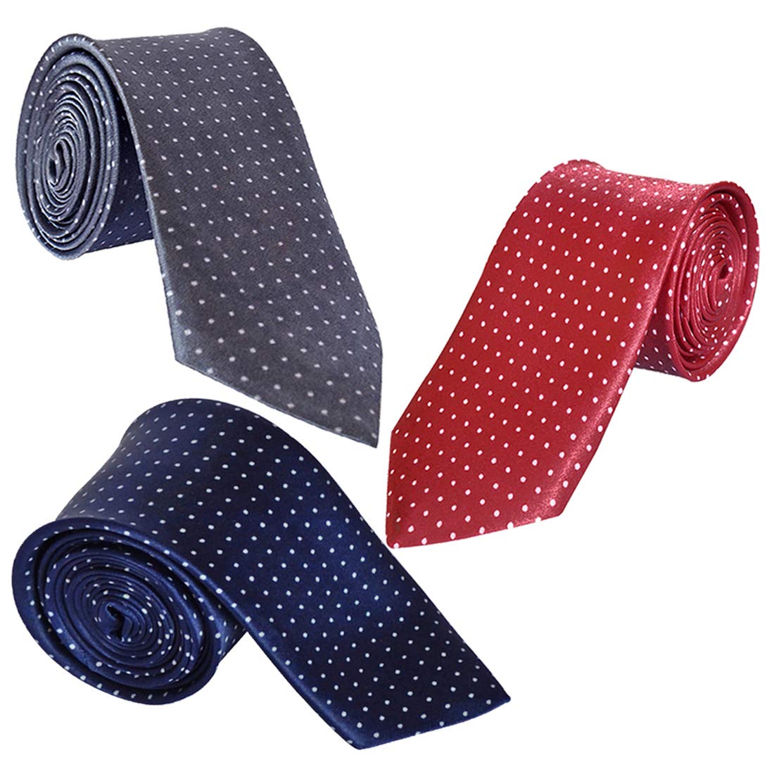 men's grey navy blue and maroon color with white doted narrow Tie (pack of three)-image-39