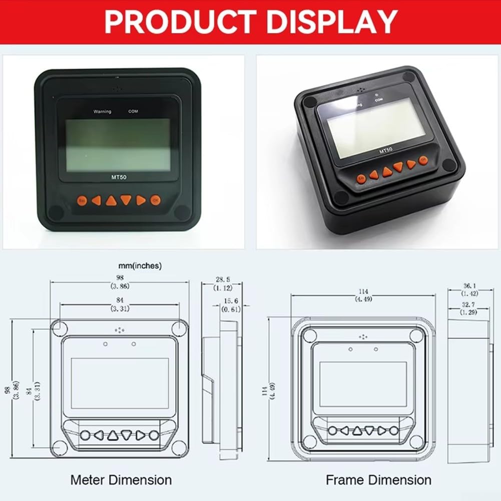 MT50 Écran d'affichage LCD à distance, contrôleur de charge solaire RS485, panneau de communication avec câble de 2 m, pour Epever Tracer Series