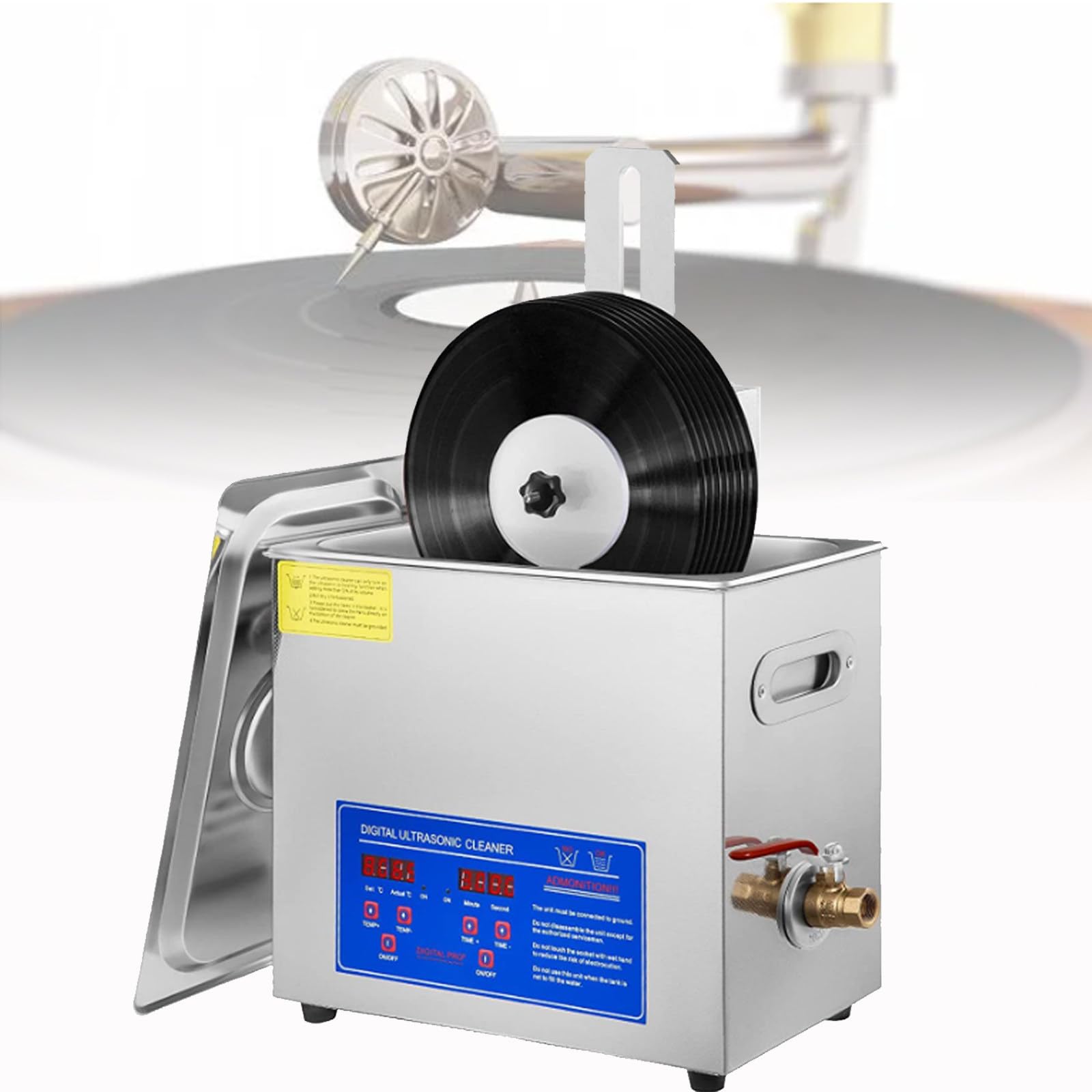 Máquina ultrasónica de limpieza de discos de vinilo de 6 L, limpiador de 8 registros, para anillos, joyas, placa de circuito, gafas