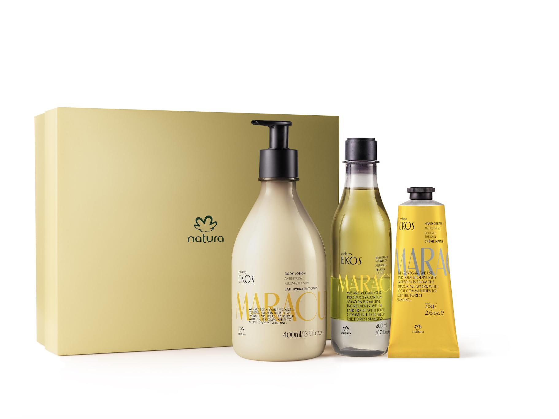 natura – Passion Fruit Anti-Stress Holiday Gift Set – Maracujá Body Lotion, Shower Oil & Hand Cream – Hydrating & Soothing Skincare Gift – Vegan,