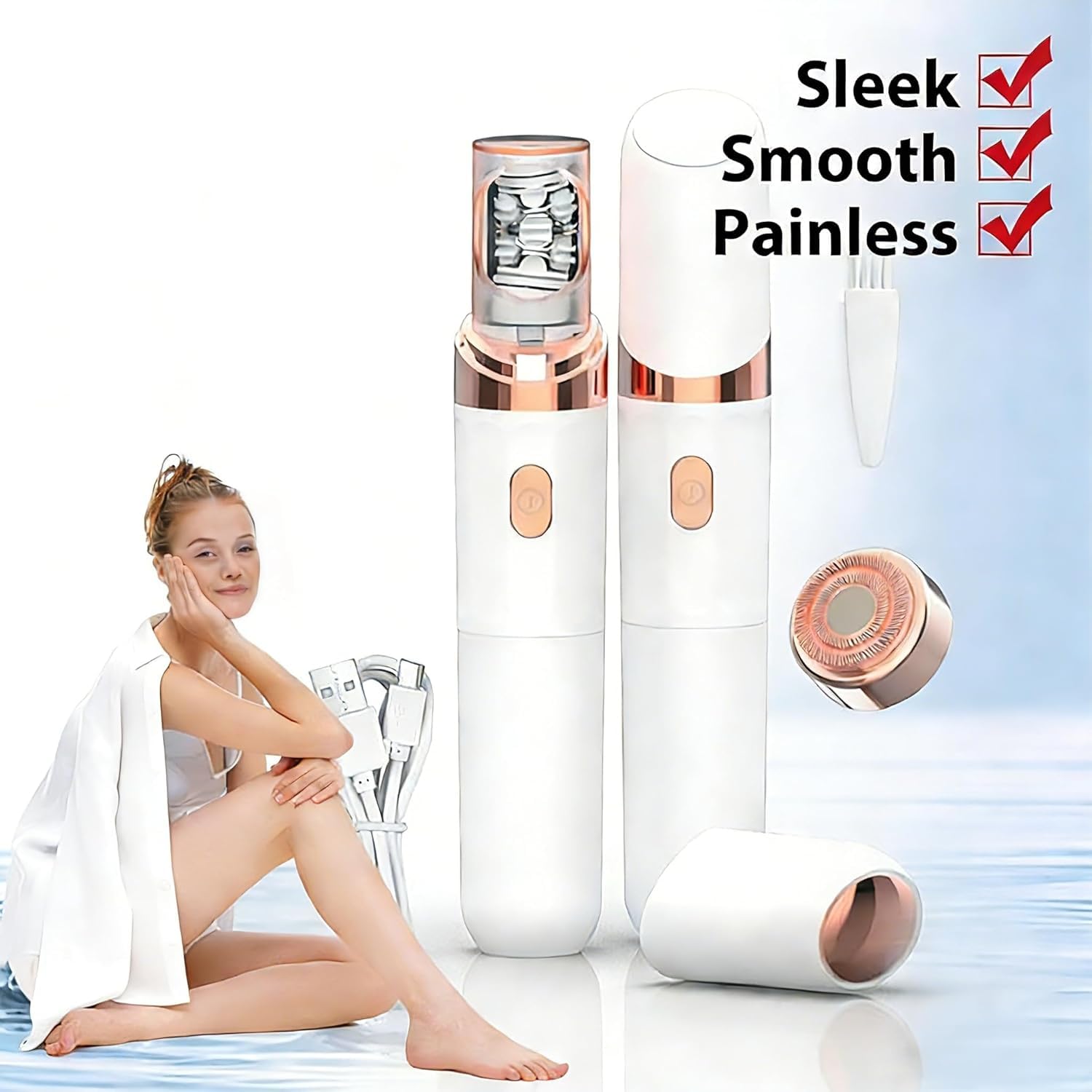 Depiladora Facial Mujer - Depiladora Facial EléCtrica Recargable 2 En 1 Con Luz Led, DepilacióN Precisa E Indolora Para Una Piel Suave En Rostro, Barbilla Y Labio Superior (Rosa)