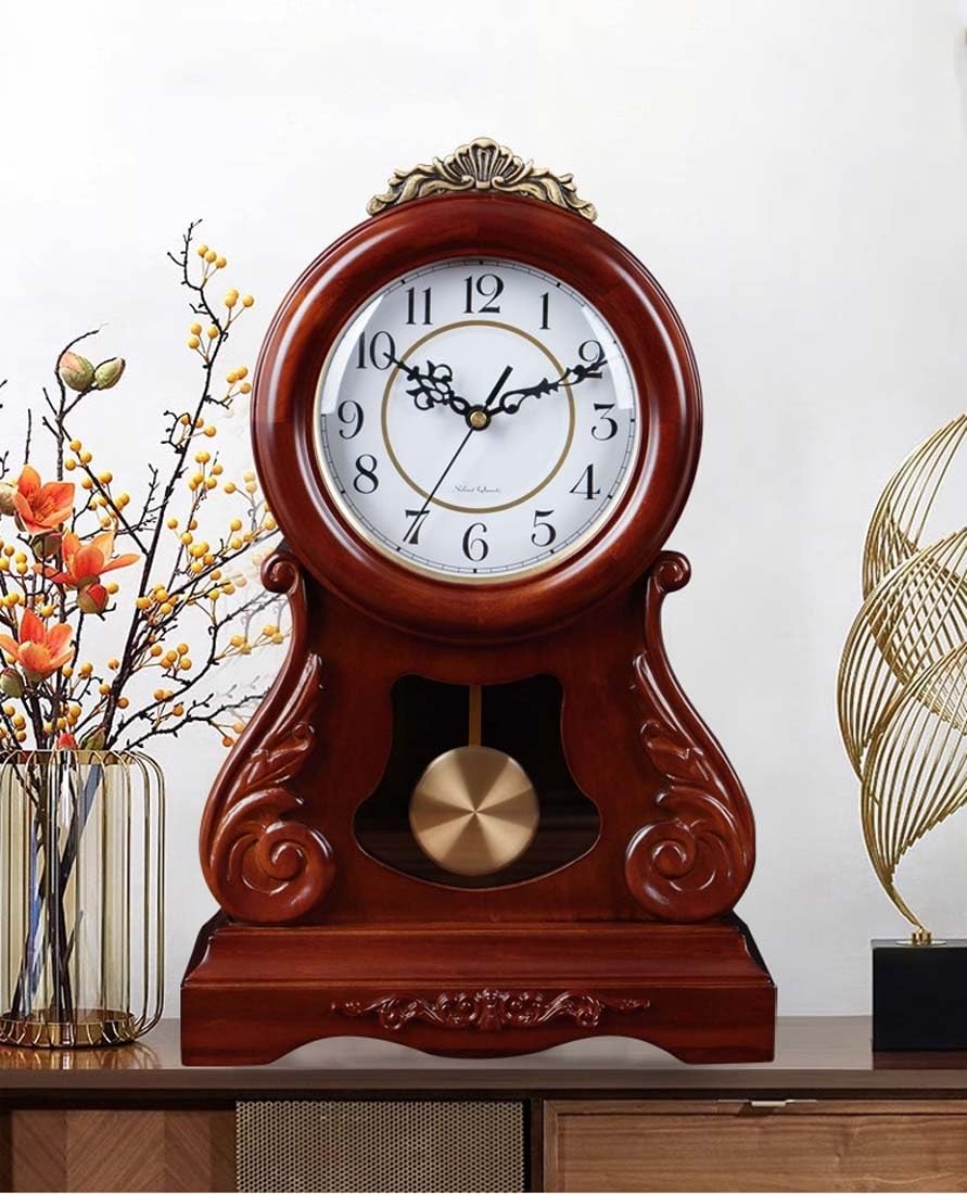 Reloj de repisa de Madera con péndulo - Reloj de Mesa mecánico Tradicional de Madera marrón for decoración del hogar inauguración de la casa o cumpleaños for la Sala de Estar o la