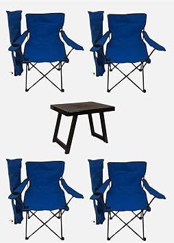 Bofigo Foldable 4 Pieces Blue Camping Chair and 50x40 cm Plastic Table Set
