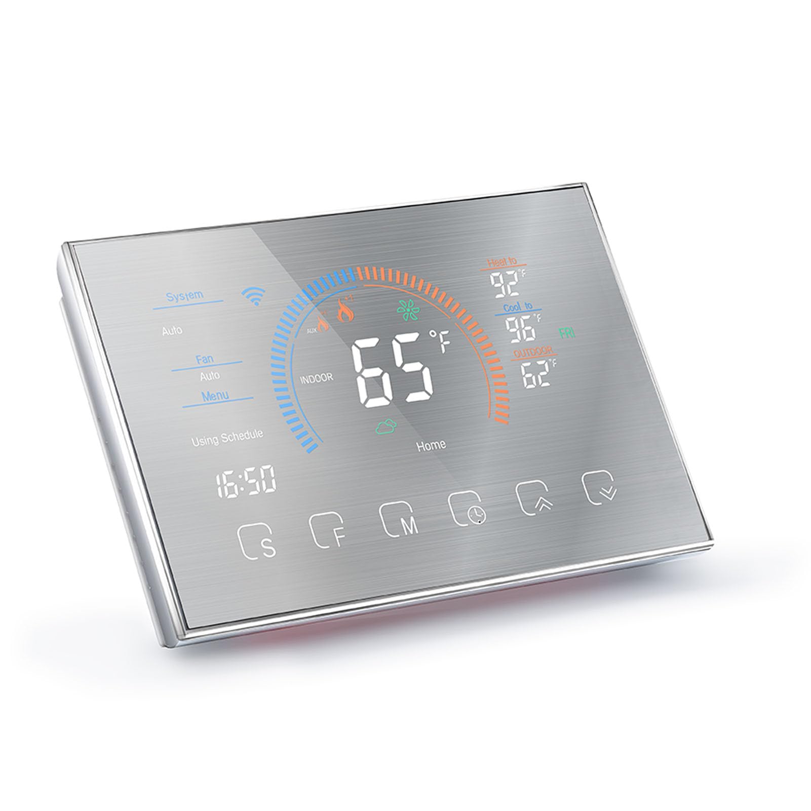 Hyuduo Termostato Intelligente, Touchscreen LCD, Termostato Programmabile per Pompa di Calore, Controllo Vocale, per Sistemi di Riscaldamento e Raffrescamento Domestico (argento spazzolato)