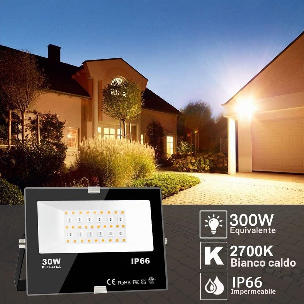 iLC LED Faretto Esterno 30W, equivalente a 300W, Cambio Colore Rgbw, 16 Milioni Colori, Raggruppamento, Timer 3000 lumen, bianco caldo, Impermeabile Ip66 (confezione da 2)