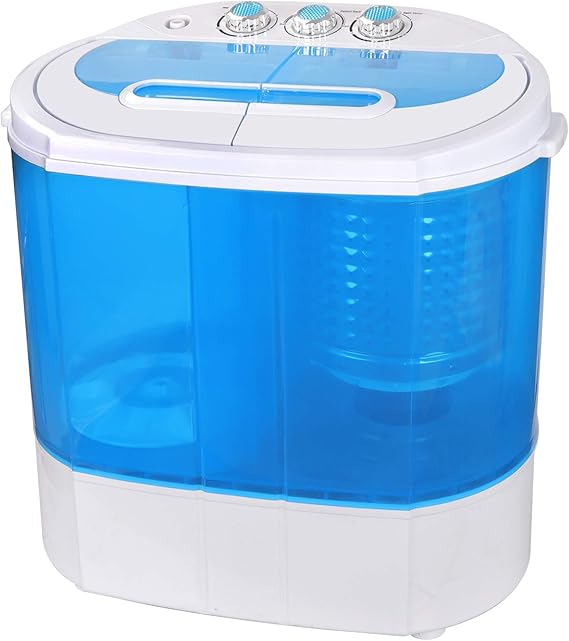 JupiterForce Portable Clothes Washing Machines with Drain Pipe, Mini Compact Twin Tub Spin Dryer Laundry Machine for Bathroom, Dorms, Apartments, Blue
