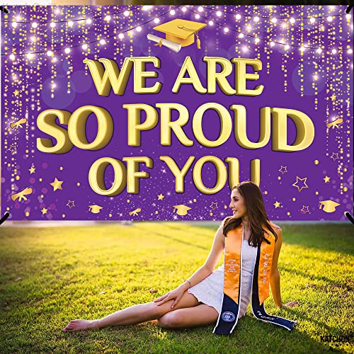 Image of KatchOn, We are So Proud of You Banner - XtraLarge, 72x44 Inch | Graduation Backdrop Purple and Gold for Graduation Party Decorations 2026 | Congratulations Banner for Graduation Decorations 2026