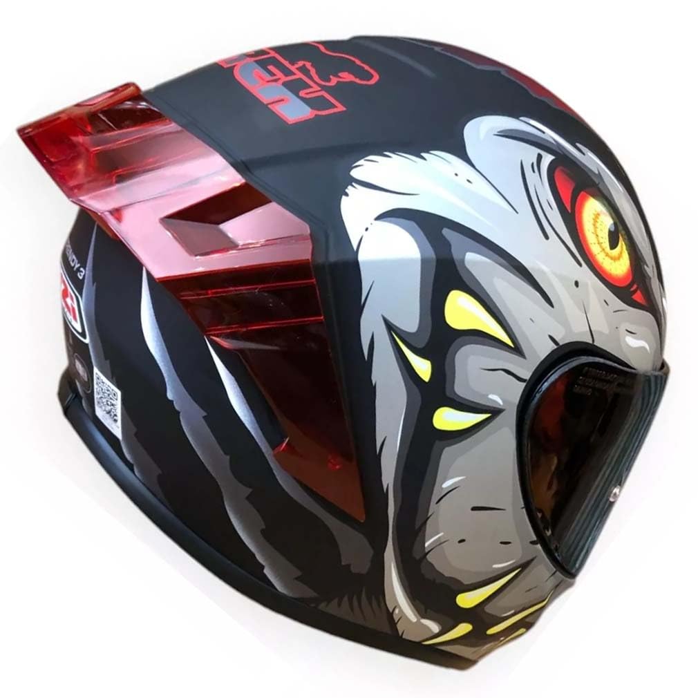 NZI Trendy 3 Stream Raptor Grey Red Mate - Casco de Moto Integral con Pantalla Oscura + Transparente + Spoiler ECE 22.06 - Unisex Hombre y Mujer (S)