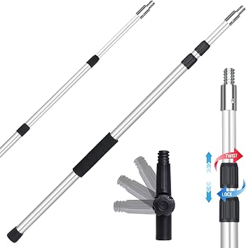 18ft Reach Telescoping Pole, 3-12 ft Multi-Purpose Extension Pole | Sturdy Aluminum Alloy Paint Extendable Pole for Cleaning, Feather Duster, Window Washing Kit, Paint Roller, Window Squeegee