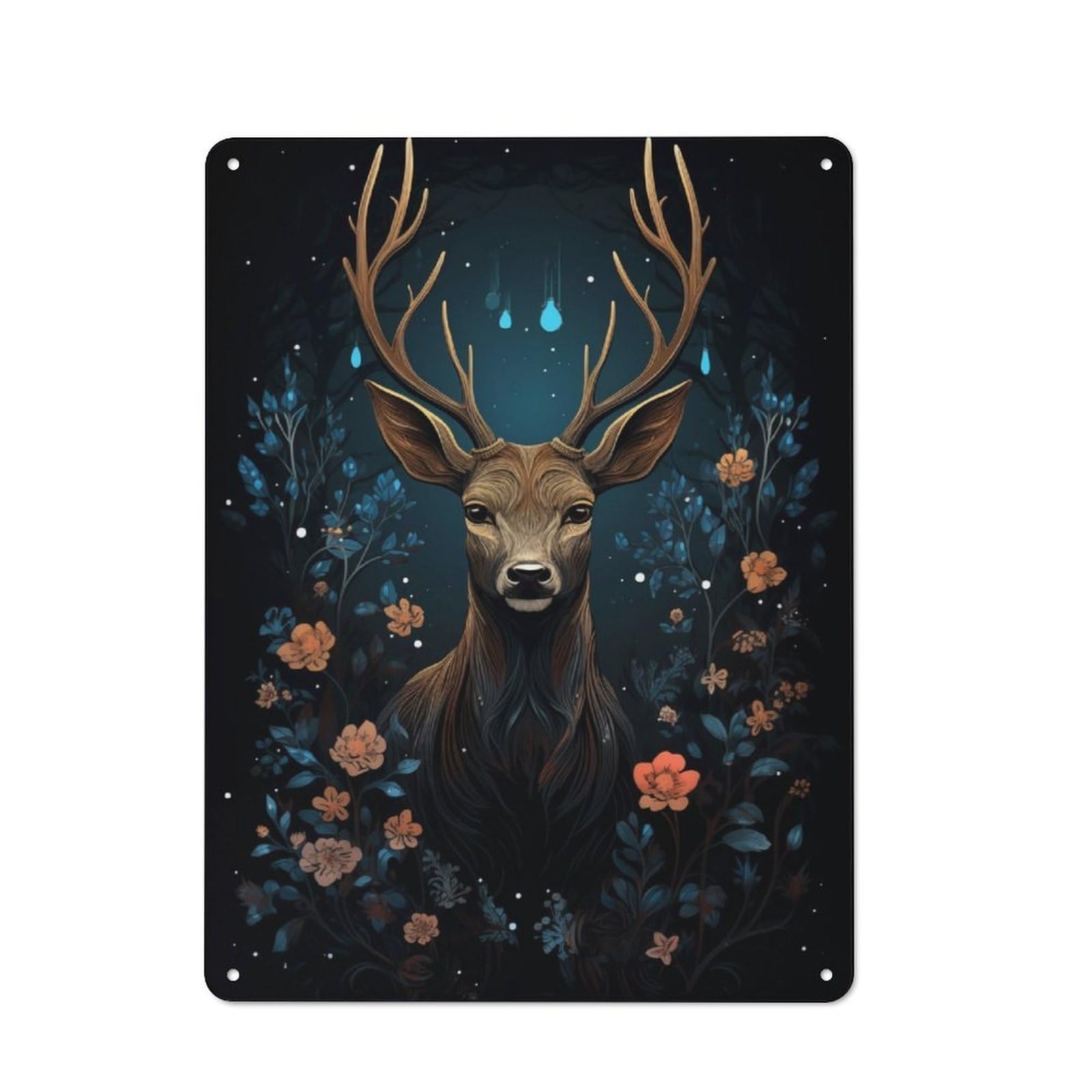 Junmoney Beautiful Deer And Flowers Tin Wall Plaque 40X30cm With For Kitchen Or Home Bar, Suited To Kitchen Decor Lovers