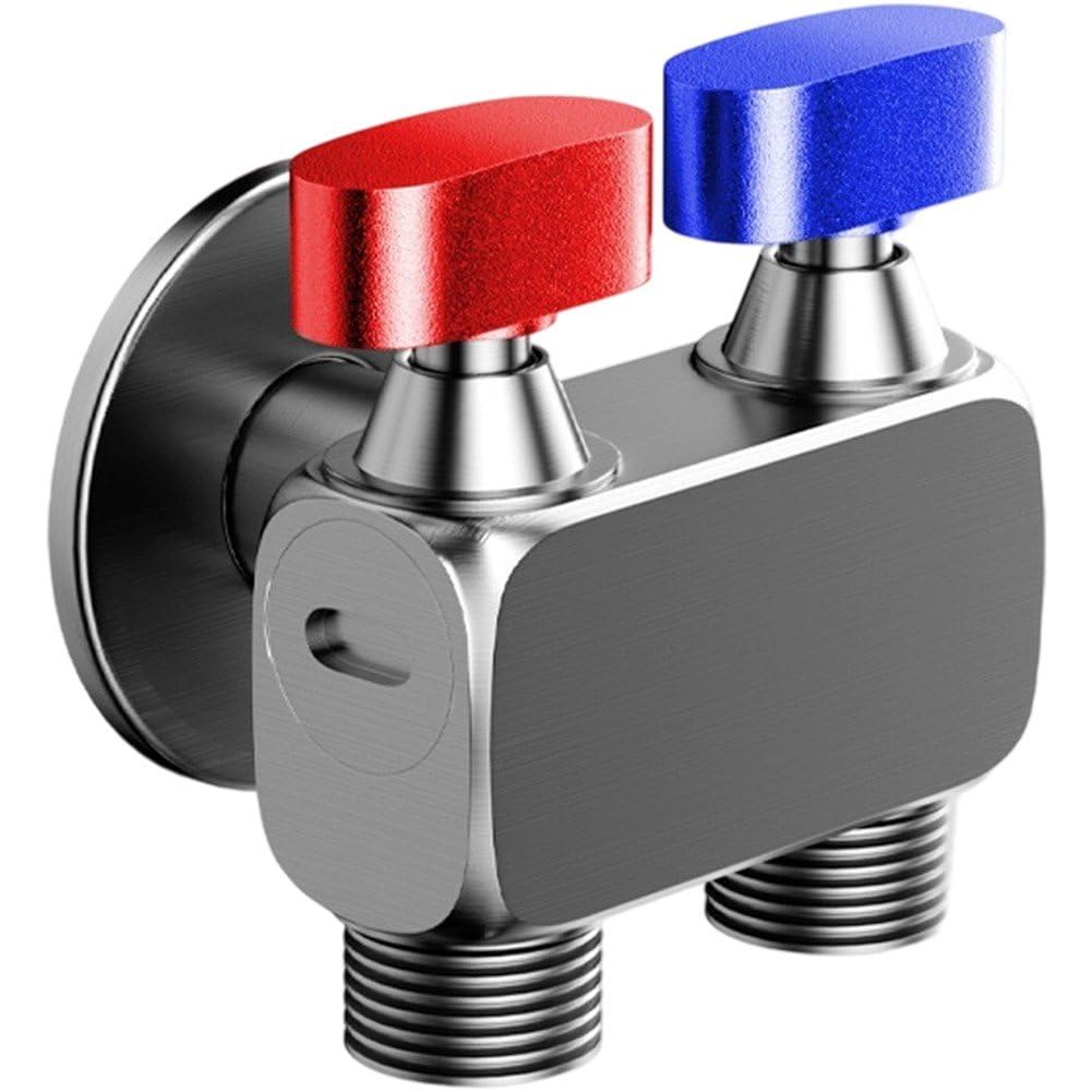 Robinet d'angle double commande 1 entrée 2 sorties en laiton chromé pour douche
