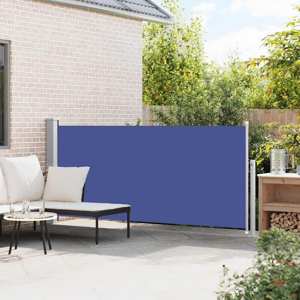 Ausziehbare Seitenmarkise 140x300 cm Blau UV-beständiger Sonnenschutz für Balkon Terrasse Garten mit Windschutz und automatischer Rückrollfunktion
