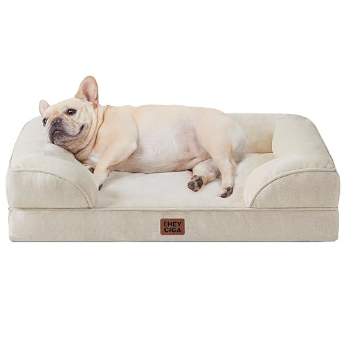 EHEYCIGA Orthopedic Dog Bed for Medium Dogs, Waterproof Memory Foam Medium Dog Beds with Sides, Non-Slip Bottom and Egg-Crate Foam Pet Couch Bed with Washable Removable Cover, Beige - 30.0"L x 20.0"W x 6.5"Th - Beige