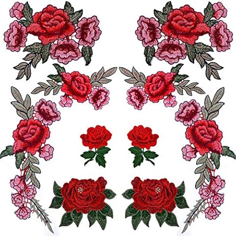 BronaGrand 10 Pieces 5 Pairs Embroidered Patches Rose Flower Sew on Patch Applique for DIY Clothing, Jeans,Sewing Cover
