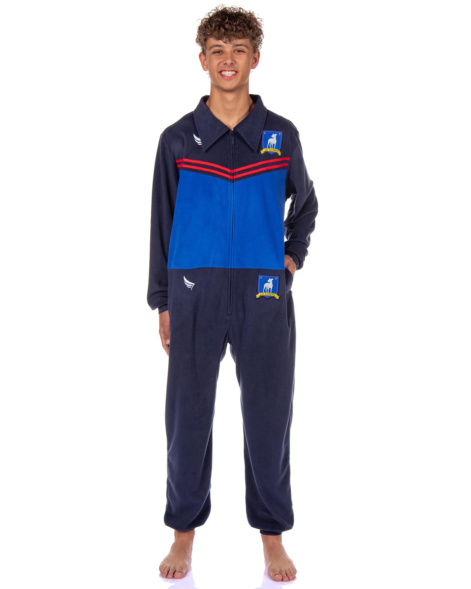 INTIMO Ted Lasso Union Suit Adult AFC Richmond Costume Track Suit One Piece Pajama Outfit, Blue, XX-Small-X-Small