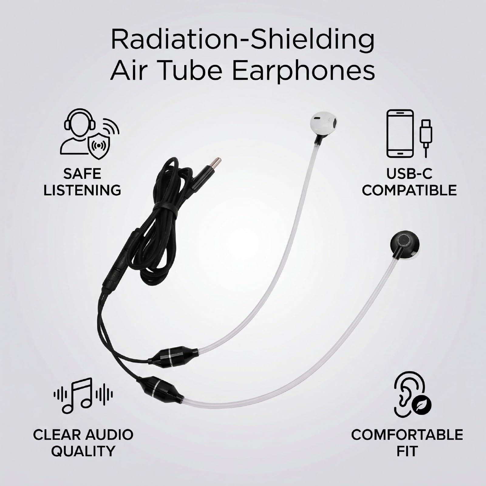 Yunseity Auriculares con Tubo de Aire, Auriculares con Cable USB C con