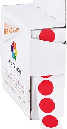 ChromaLabel Etiqueta redonda de 050 pulgadas extraíble con código de color 1000 etiquetas por caja dispensadora rojo