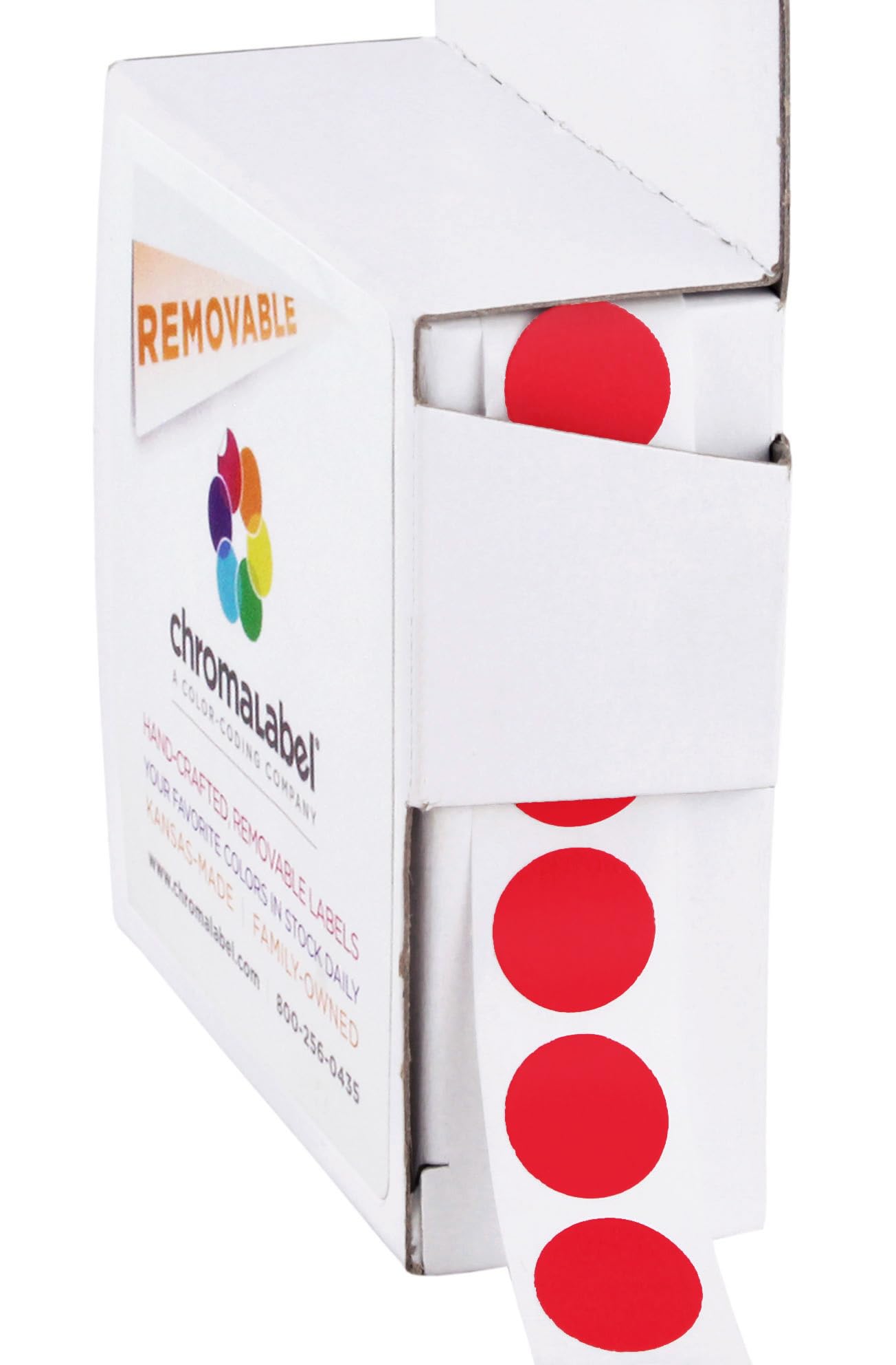 ChromaLabel 1/2 Inch Colored Round Stickers, Small Red Circle Stickers, 1000 Removable Dot Stickers per Dispenser Box