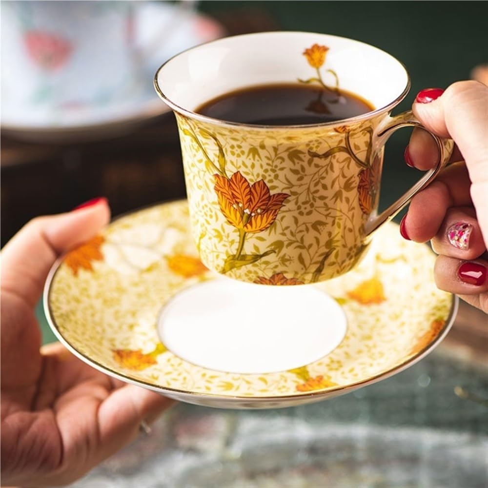 Bone China zestaw do herbaty filiżanki do kawy i spodki zestaw vintage porcelanowy kubek 250 ml (niebieski)