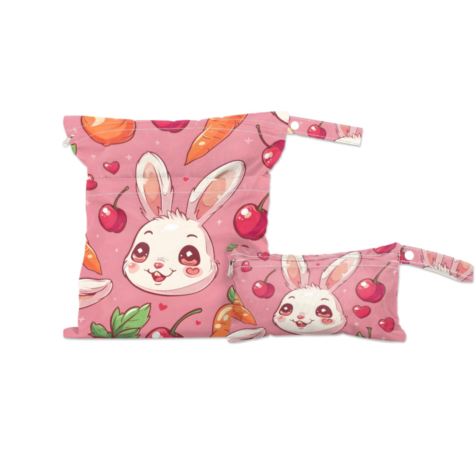 GzLeyigou 2 Set Animal Rabbits Wet Dry Bags for Baby Cloth Diapers Waterproof Reusable Storage Bag for Travel,Beach,Pool,Daycare,Stroller,Gym,Laundry,Dirty Clothes,Swimsuits Wet Clothes, Wet Bag