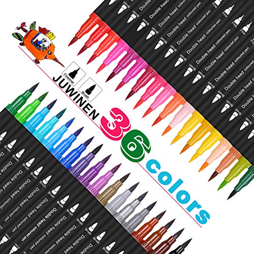 36 Art Markers Dual Tips Coloring Brush Fineliner Color Pens, Colors of Water Based Marker for Journaling Note Taking Lettering Coloring Book Calligraphy Drawing Pens Craft Supplies
