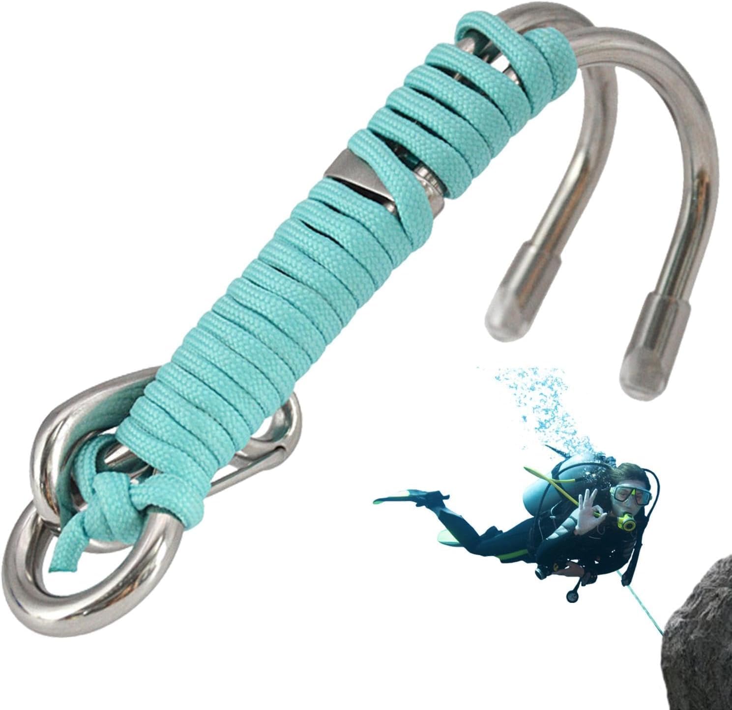 Gancio per Immersione, Cordino Subacquee Anticorrosivo Scuba Drift Hook con Linea Luminosa Gancio per Immersioni Subacquee