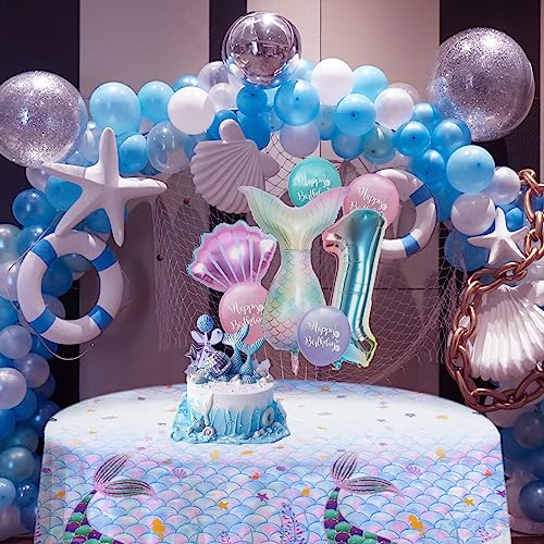 Image of 3 Pcs Baby Shower Tablecloth，Baby Shower Round Tablecloth，Mermaid Party Decoration Table Covers，Plastic Tables Cover for Baby Shower Party Compatible for a 70inch Round Table