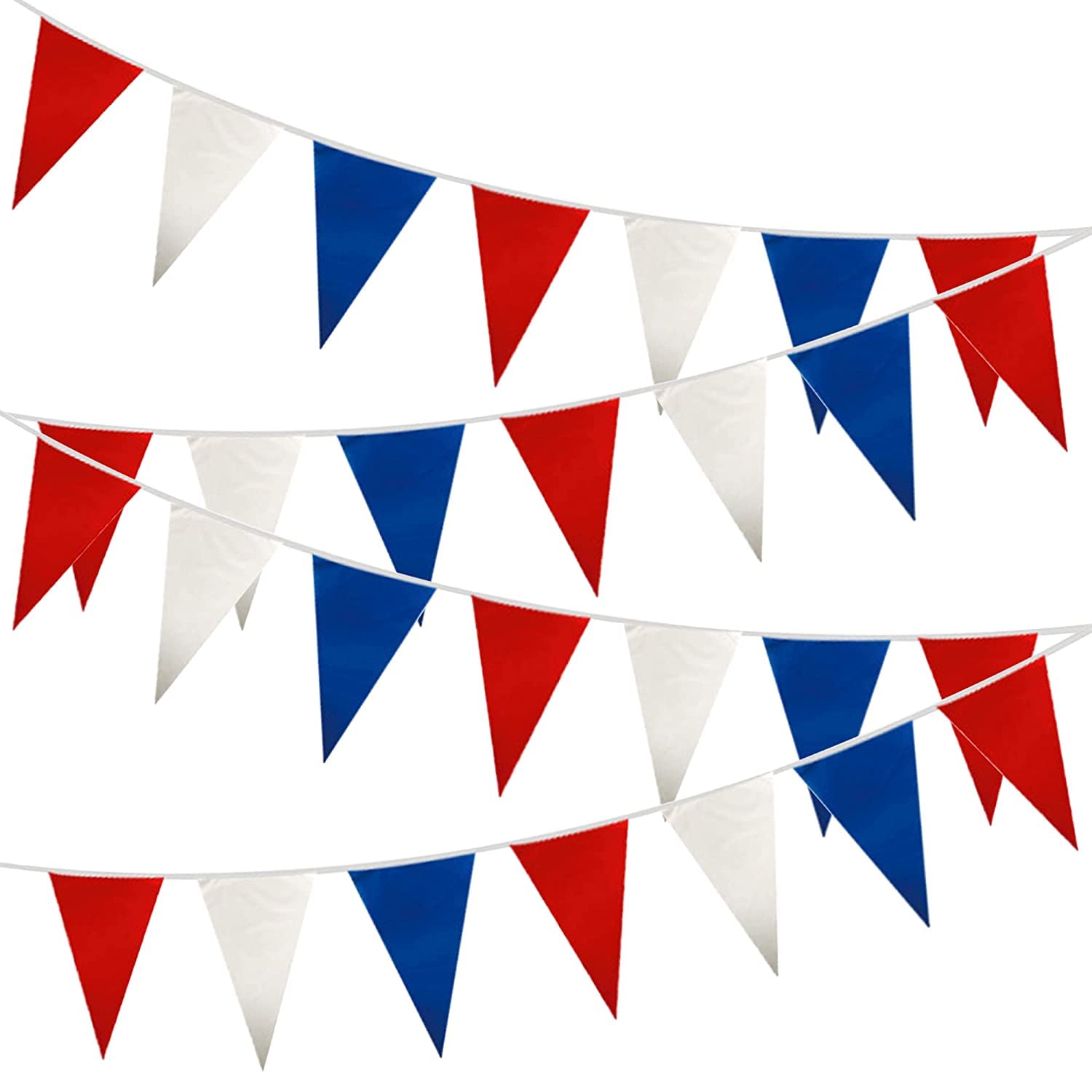 10M/33ft Red White and Blue Fabric Bunting Garland 20 Flags King’s Coronation Union Jack French Banner Pub BBQ Royal Events Support Party Decorations
