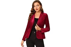 Vintage Women's Notched Lapel Office Button Front Velvet Blazer