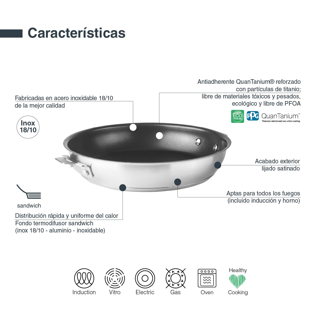 Corps De Poêle Lacor 32cm 4L - Acier Inoxydable 18/10 - Induction Compatible - Fond Sandwich Diffuseur