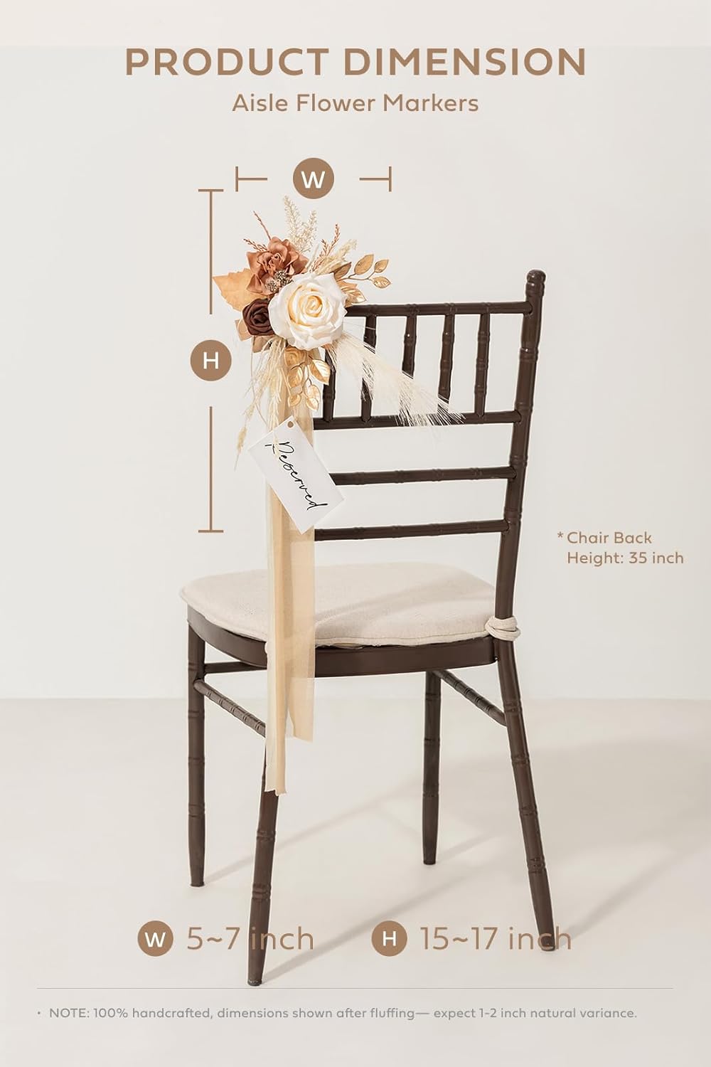Ling's moment 8pcs Wedding Aisle Chair Decorations Artificial Pew Flowers Markers Arrangements with Cards Chiffon Ribbons Rust & Sepia Ceremony Chair Back Floral Decor Reception Church Party Outdoor