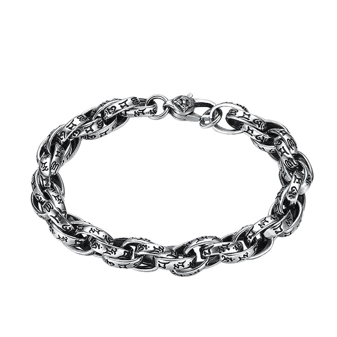 Bague Argent S925 Six Caractères Bouddhiste Gravure Relief