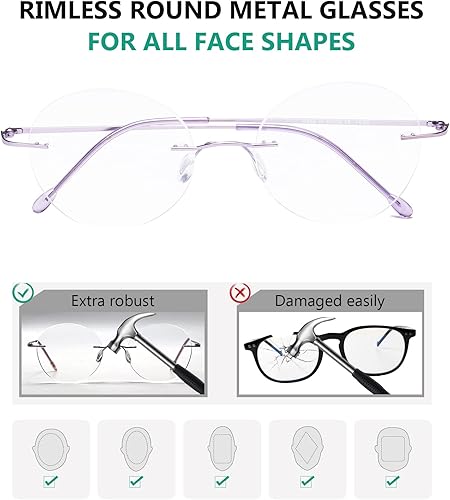 Miniatura 9 de Eyekepper Paquete de 4 lentes de lectura redondos de metal sin montura para mujeres y hombres, lectores circulares sin marco