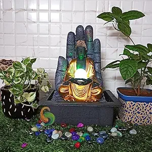 DECORION Buddha Decorative Table Top Water Fountain for Home Decor/Office/Indoor & Outdoor/Garden/Puja Room/Vaastu with Multicolor LED Light and Adjustable Water Pump & Crystal Ball