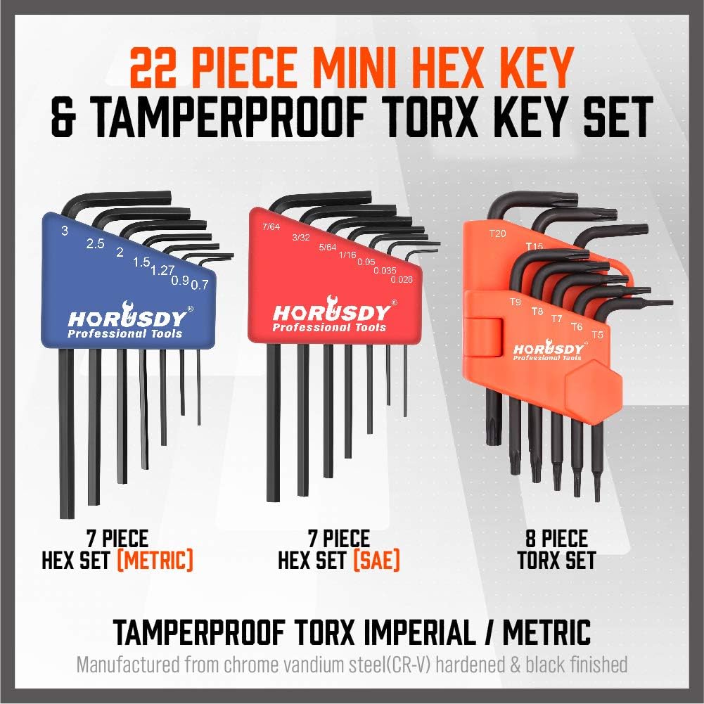 SEDY 22 Piece Mini Hex Key Allen Wrench Set - Hex/Torx, Metric/SAE (3-IN-ONE, Cr-V)