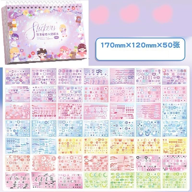Image of FAMOUS QUALITY Kawaii Stickers Book - 50 Sheets /4000 Stickers, Cartoon Theme Sticker for Girls, Cute Washi Sticker for Project, Japanese Style Decorative Sticker, Self-Adhesive (Sweet Purple)