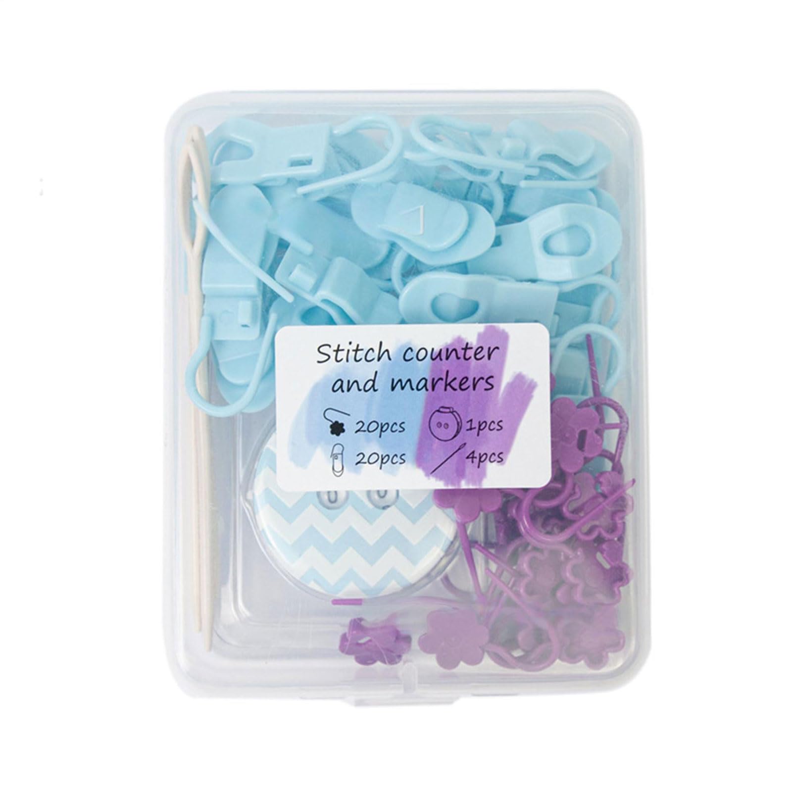 Row Counter and Loop Clip Accessories for Knitting Projects with Locking Clips, Bulb Markers and Yarn Finishing Tools Crochet Loop Clips Knitting Row Counter Yarn Finishing Tools Clear Storage Case