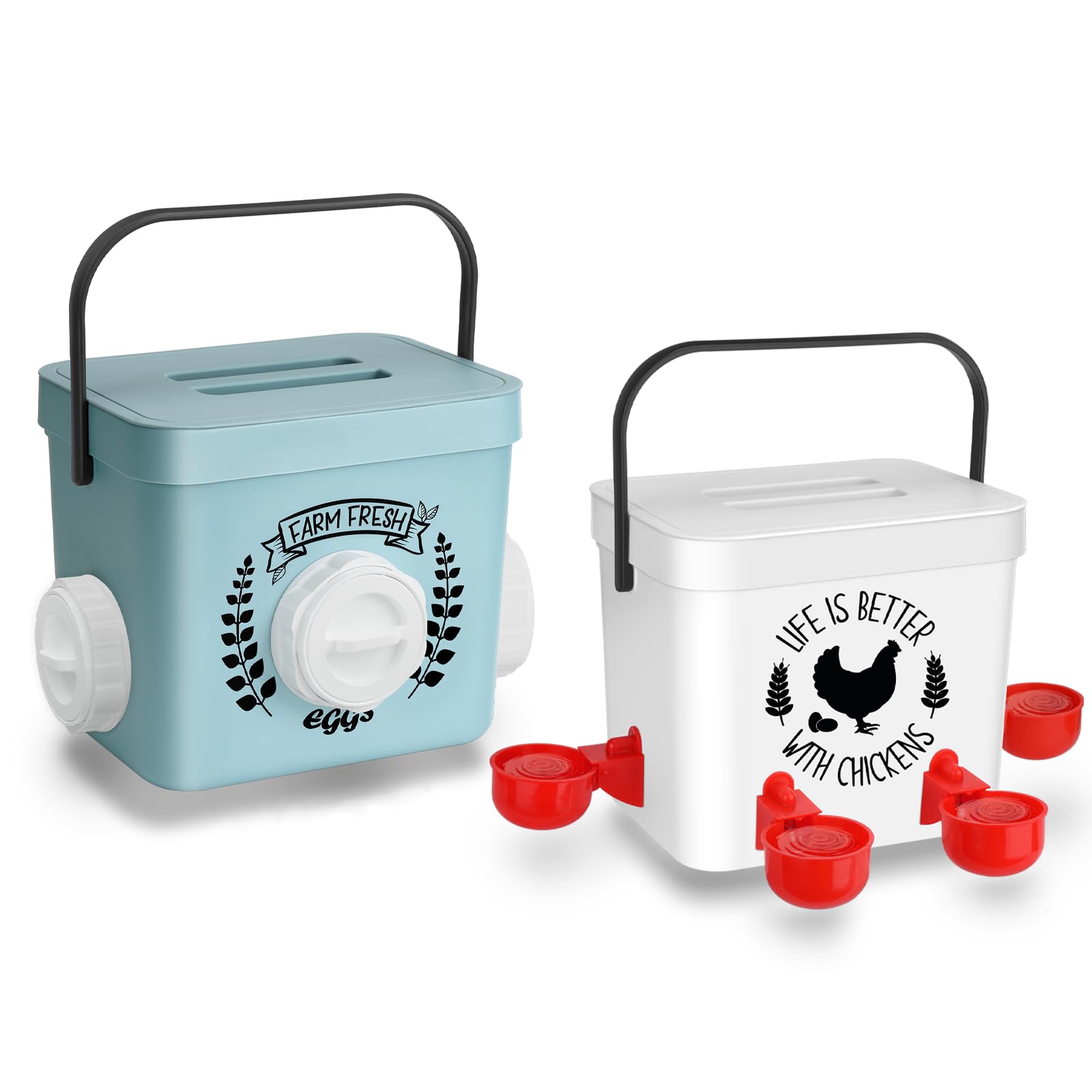 Photo 1 of ?Tgeyd Chicken Feeder and Chicken Waterer Set - Hanging Automatic Chicken Feeder No Waste - Chicken Coop Accessories - Poultry Waterer with 2 Gallon/10 Pounds